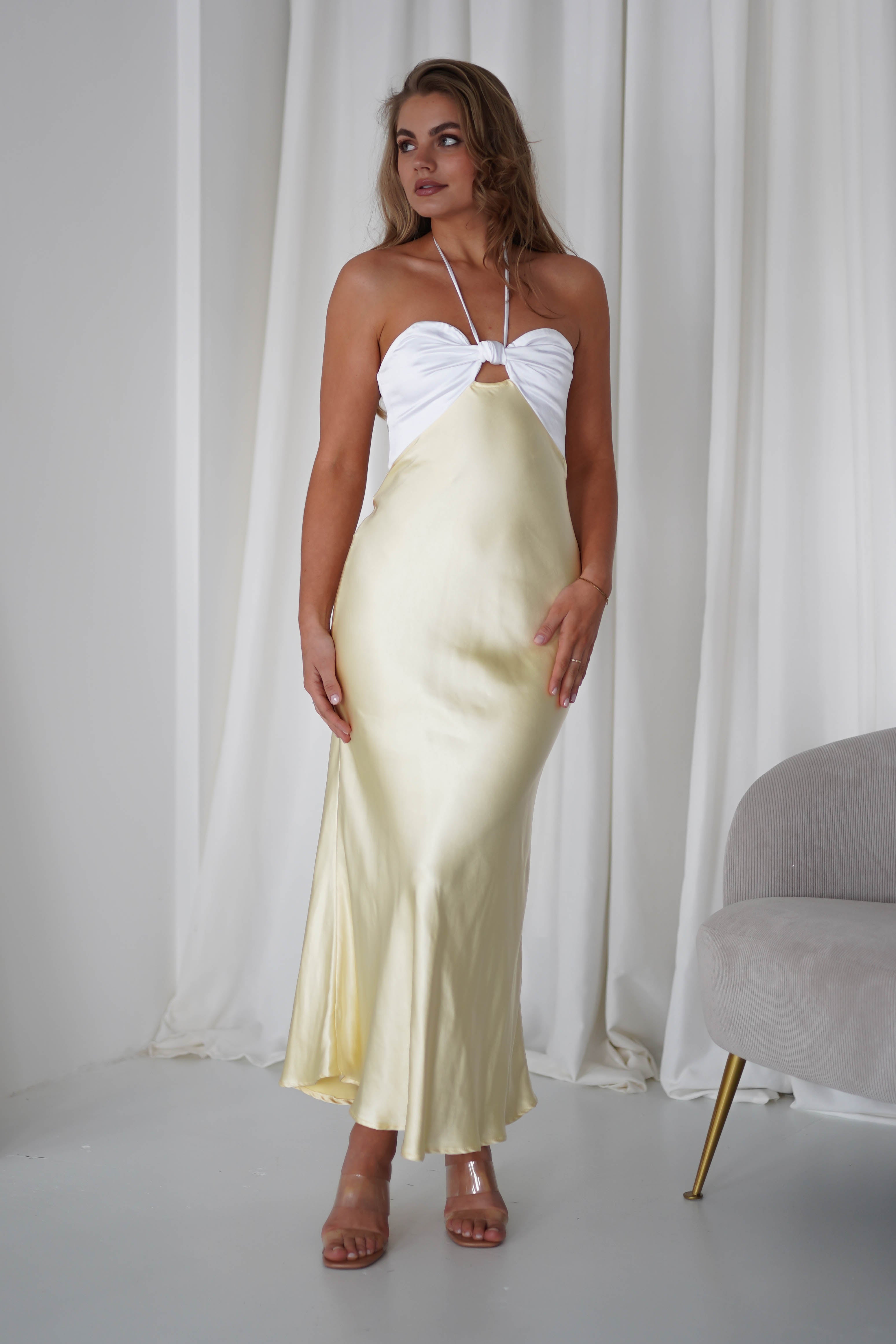 Isla Halterneck Maxi Dress | Yellow/White