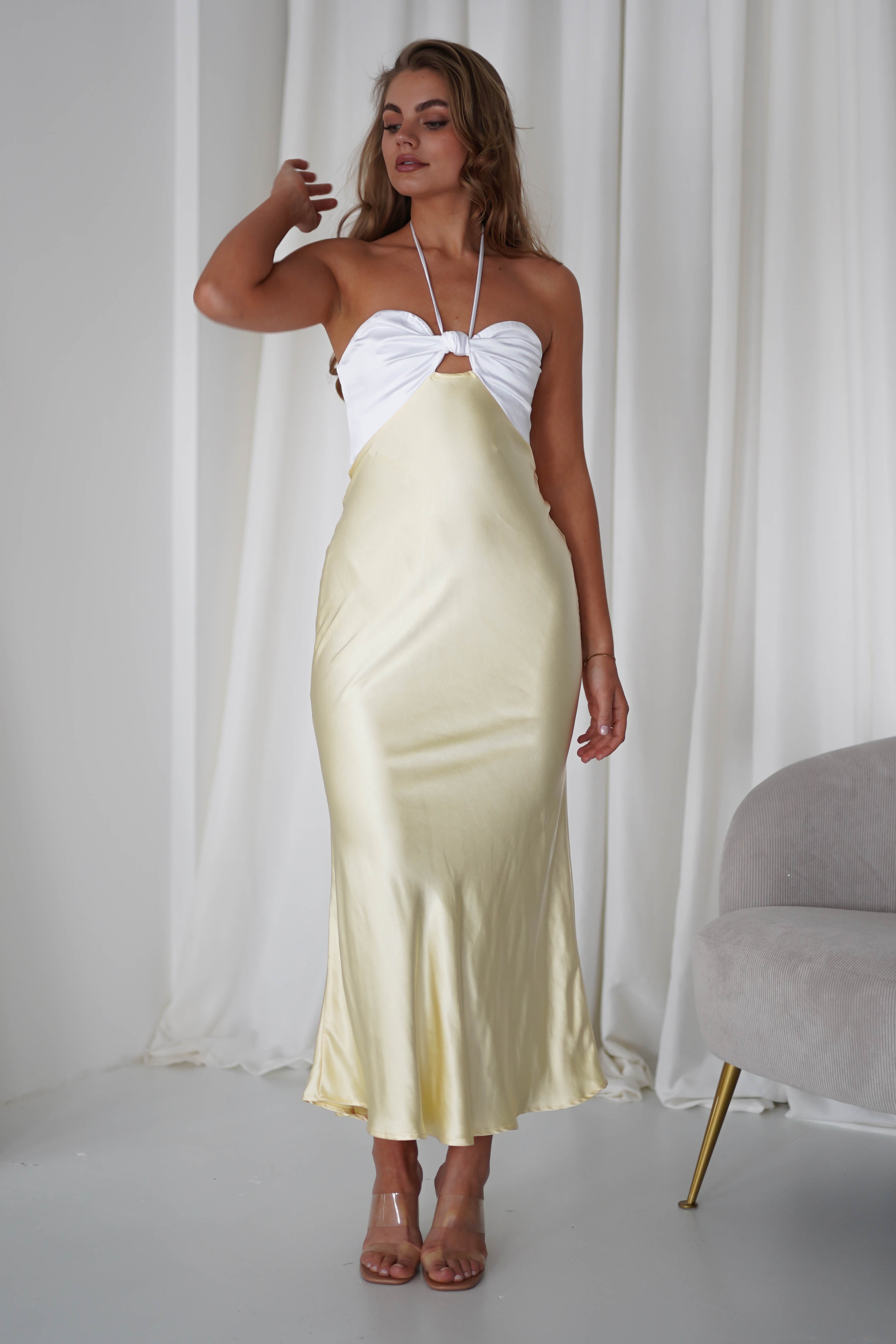 Isla Halterneck Maxi Dress | Yellow/White