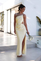 Lyra Soft Matte Satin Maxi Dress Yellow | Wedding Guest Dress | Maxi | Satin | Oh Hello Clothing