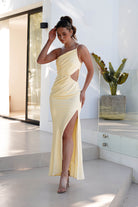 Lyra Soft Matte Satin Maxi Dress Yellow | Wedding Guest Dress | Maxi | Satin | Oh Hello Clothing