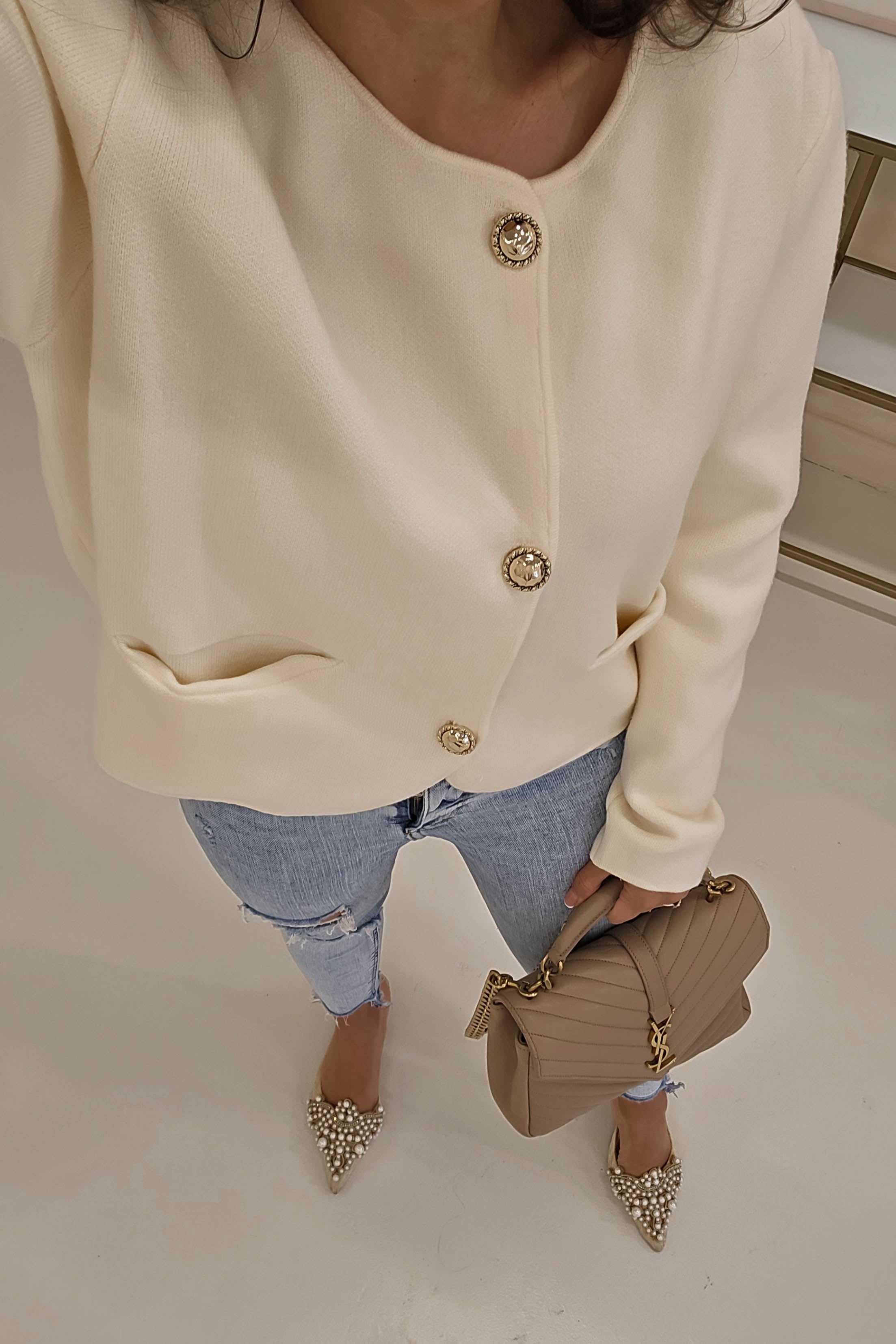 Kimmie Cardigan Gold Buttons | Cream