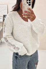 Janie Cosy Lace Detail Jumper | Cream