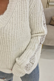 Janie Cosy Lace Detail Jumper | Cream