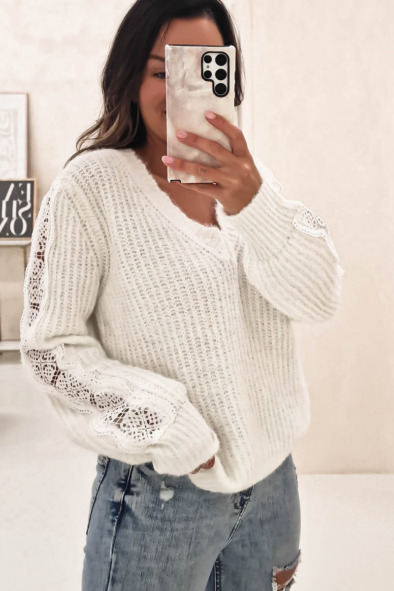 Janie Cosy Lace Detail Jumper | Cream