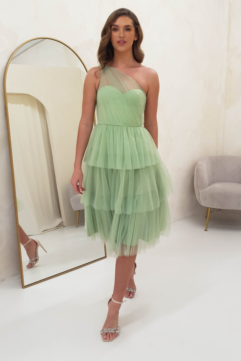 Dorina Tulle Midi Dress | Light Green