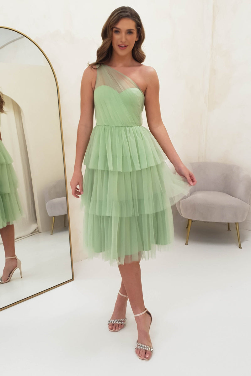 Dorina Tulle Midi Dress | Light Green