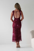 Drew Mesh Printed Maxi Dress Wine Print | Wedding Guest Dress | Maxi | Mesh | Oh Hello Clothing
