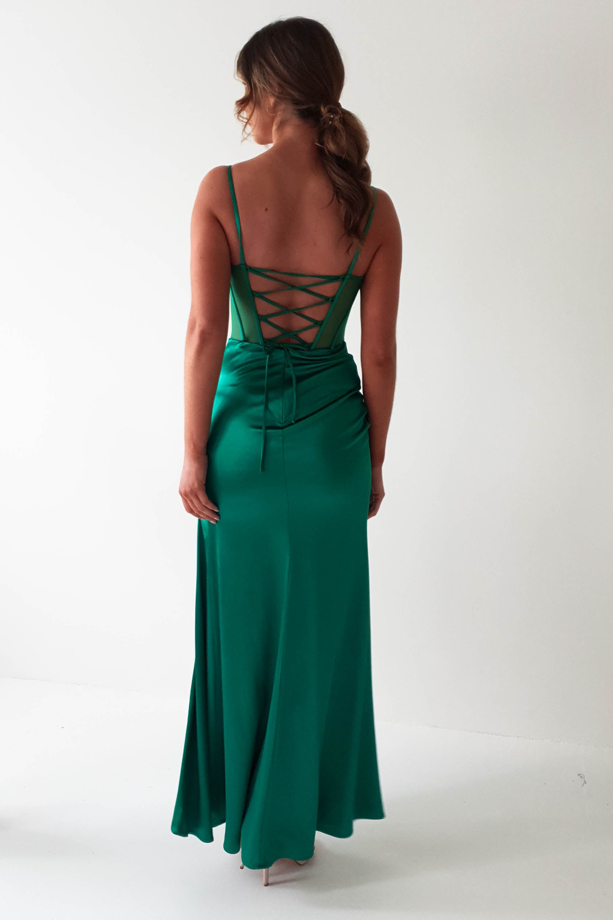 Ebony Mesh Bust Corset Gown | Emerald Green