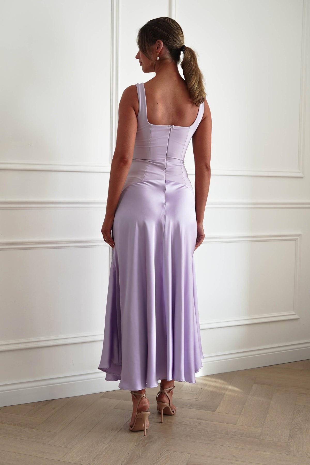 Oh Hello Clothing Dresses > Prom Dresses Elena Square Neck Soft Satin Maxi Dress | Lilac