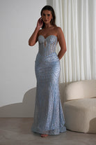 Elyse Glitter Strapless Gown | Light Blue/Silver | Debs & Prom | Formal Gown | Oh Hello Clothing