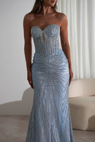 Elyse Glitter Strapless Gown | Light Blue/Silver | Debs & Prom | Formal Gown | Oh Hello Clothing