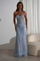 Elyse Glitter Strapless Gown | Light Blue/Silver | Debs & Prom | Formal Gown | Oh Hello Clothing