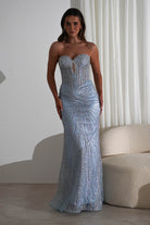 Elyse Glitter Strapless Gown | Light Blue/Silver | Debs & Prom | Formal Gown | Oh Hello Clothing