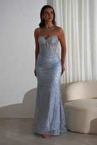 Elyse Glitter Strapless Gown | Light Blue/Silver | Debs & Prom | Formal Gown | Oh Hello Clothing