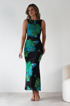 Elysia Bodycon Mesh Maxi Dress Black/Green | Wedding Guest Dress | Bodycon | Maxi | Oh Hello Clothing