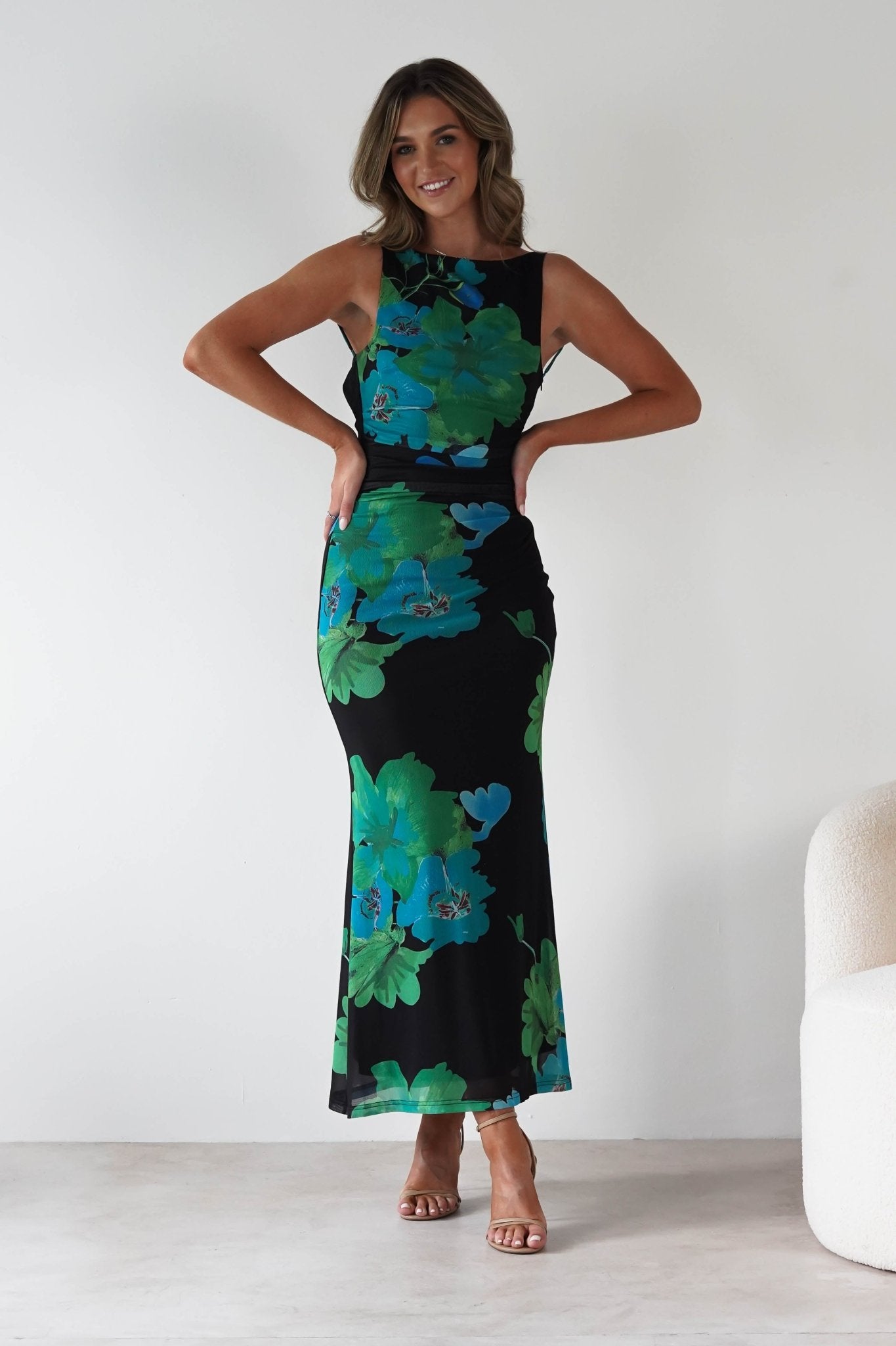 Elysia Bodycon Mesh Maxi Dress | Black/Green | Oh Hello Clothing | XS (6)