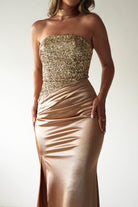 Elysia Sequin Embellished Bodice Gown | Gold | Debs & Prom | Formal Gown | Oh Hello Clothing