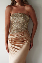 Elysia Sequin Embellished Bodice Gown | Gold | Debs & Prom | Formal Gown | Oh Hello Clothing