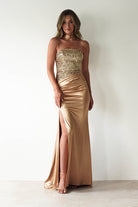 Elysia Sequin Embellished Bodice Gown | Gold | Debs & Prom | Formal Gown | Oh Hello Clothing