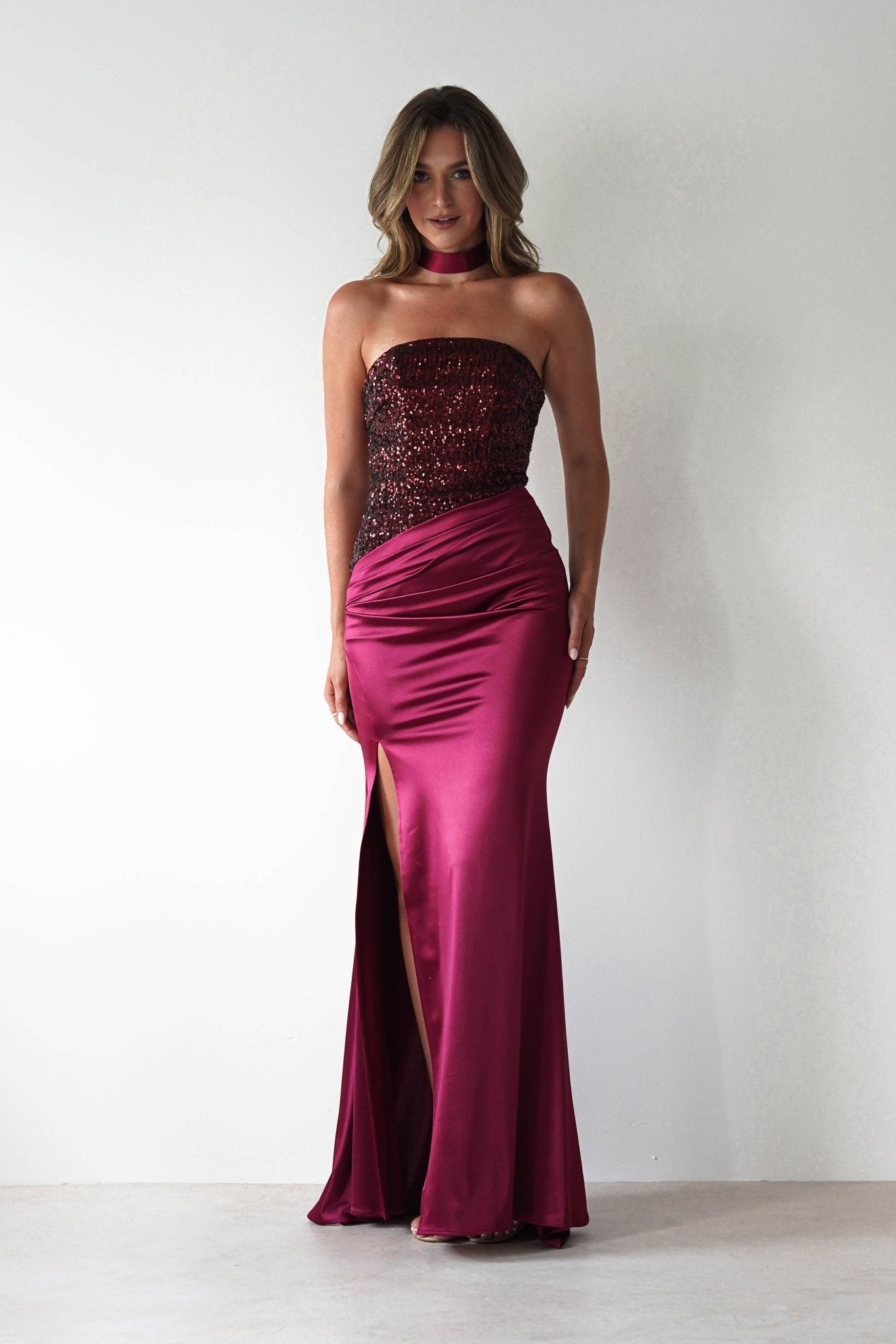 Elysia Sequin Embellished Bodice Gown | Wine | Oh Hello Clothing | XS (6)