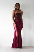Elysia Sequin Embellished Bodice Gown | Wine | Debs & Prom | Formal Gown | Oh Hello Clothing