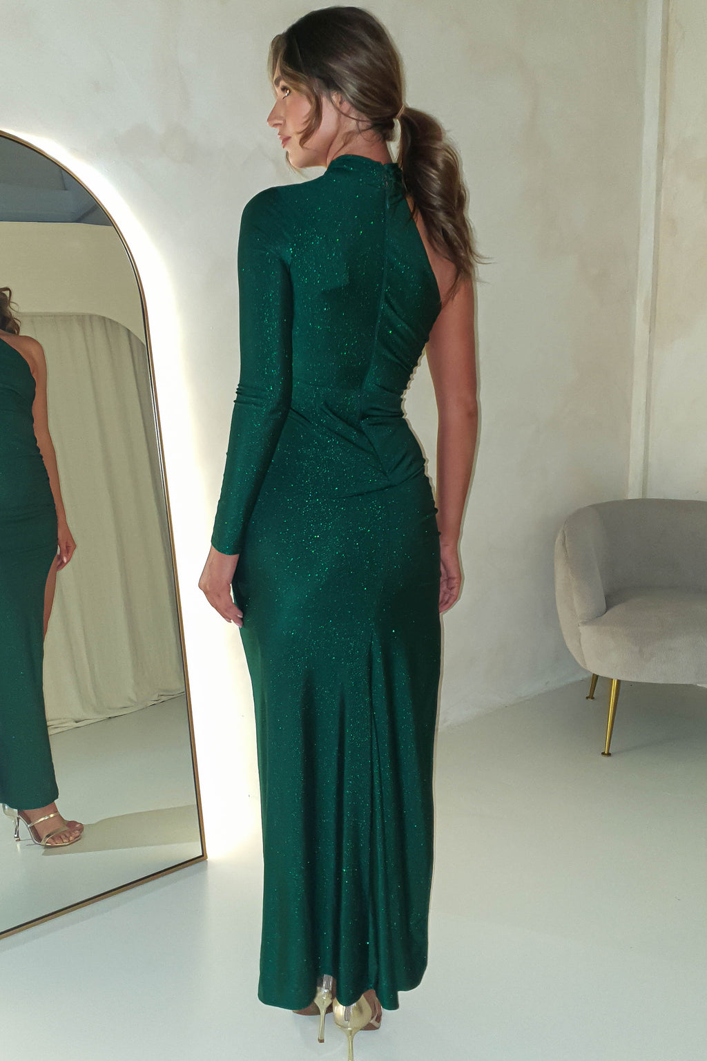 Emberlynn Glitter Bodycon Maxi Dress Green