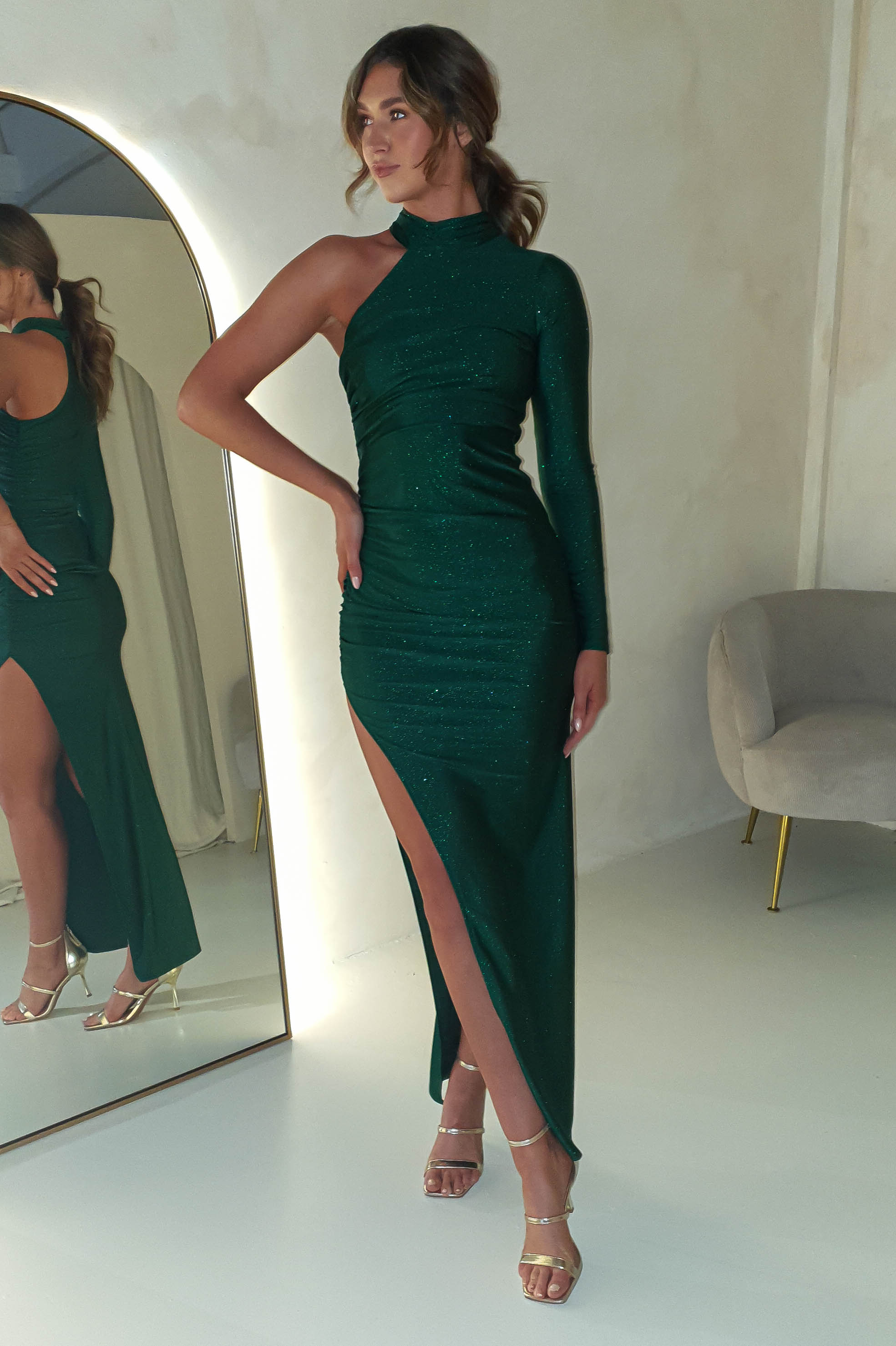 Emberlynn Glitter Bodycon Maxi Dress | Green