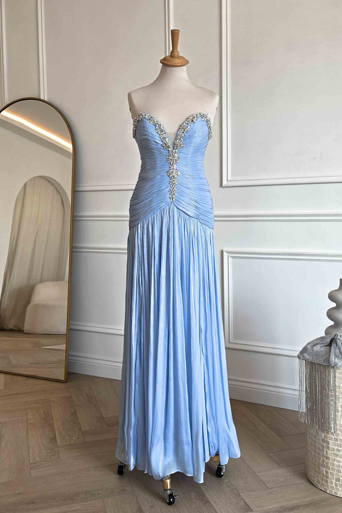Oh Hello Clothing Dresses > Prom Dresses Estella Diamante Trim Ruched Maxi Gown | Blue