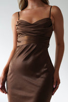 Everleigh Soft Satin Midaxi Dress Brown | Wedding Guest Dress | Satin | Oh Hello Clothing