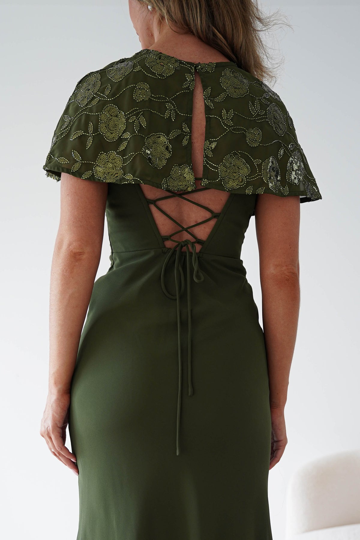 Oh Hello Clothing Women > Clothing > Dresses Fatima Sequin Cape Maxi Dress | Olive