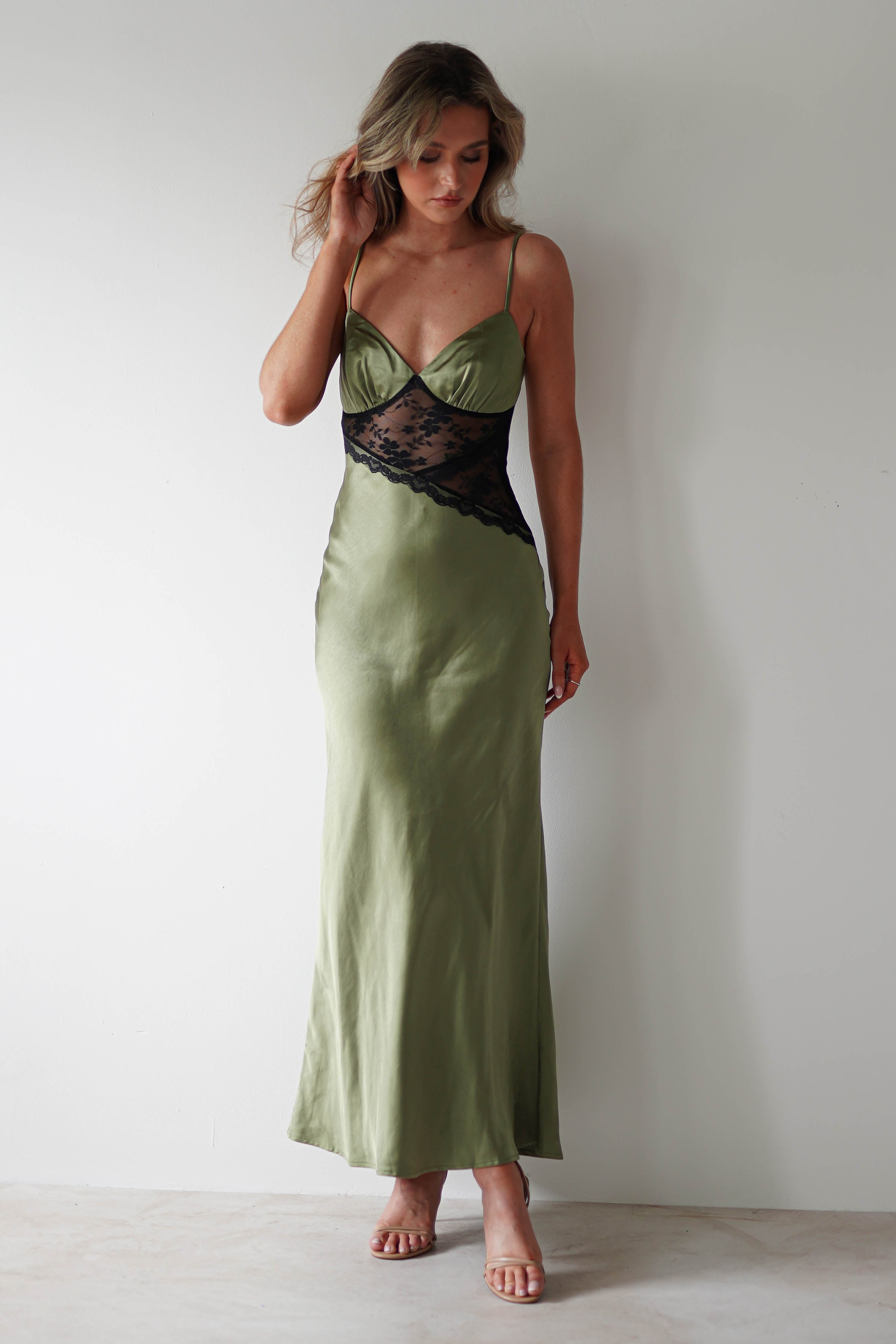 Felicity Lace Detail Maxi Dress | Olive