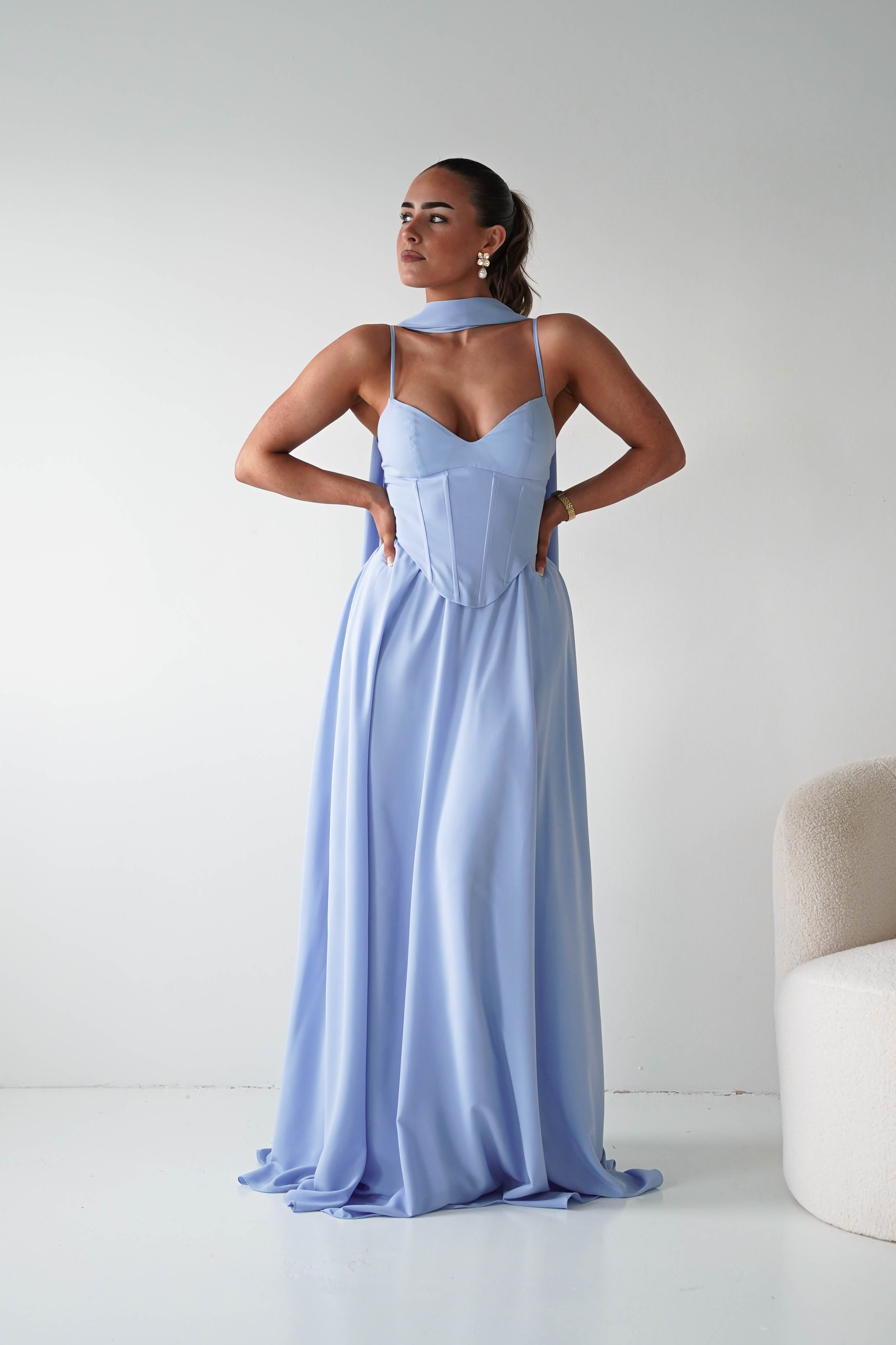 Oh Hello Clothing Dresses > Prom Dresses Felicity Lace Up Corset Maxi Dress | Blue