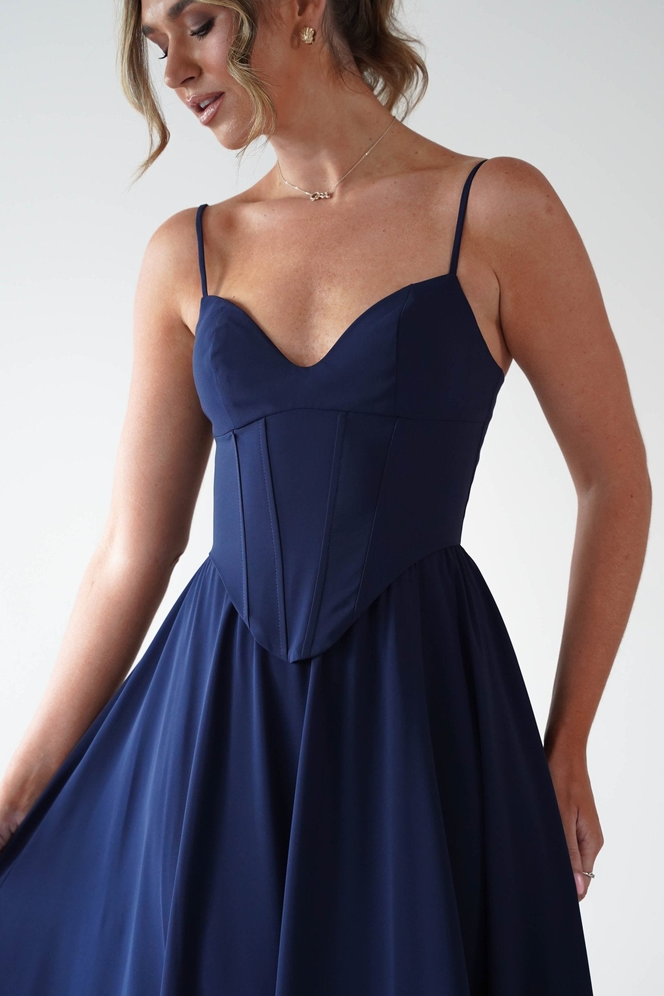 Felicity Lace Up Corset Maxi Dress | Navy | Oh Hello Clothing | XS (6)