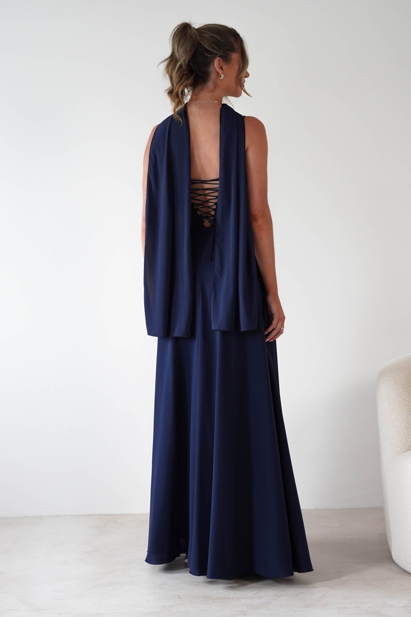 Felicity Lace Up Corset Maxi Dress | Navy | Oh Hello Clothing | XS (6)