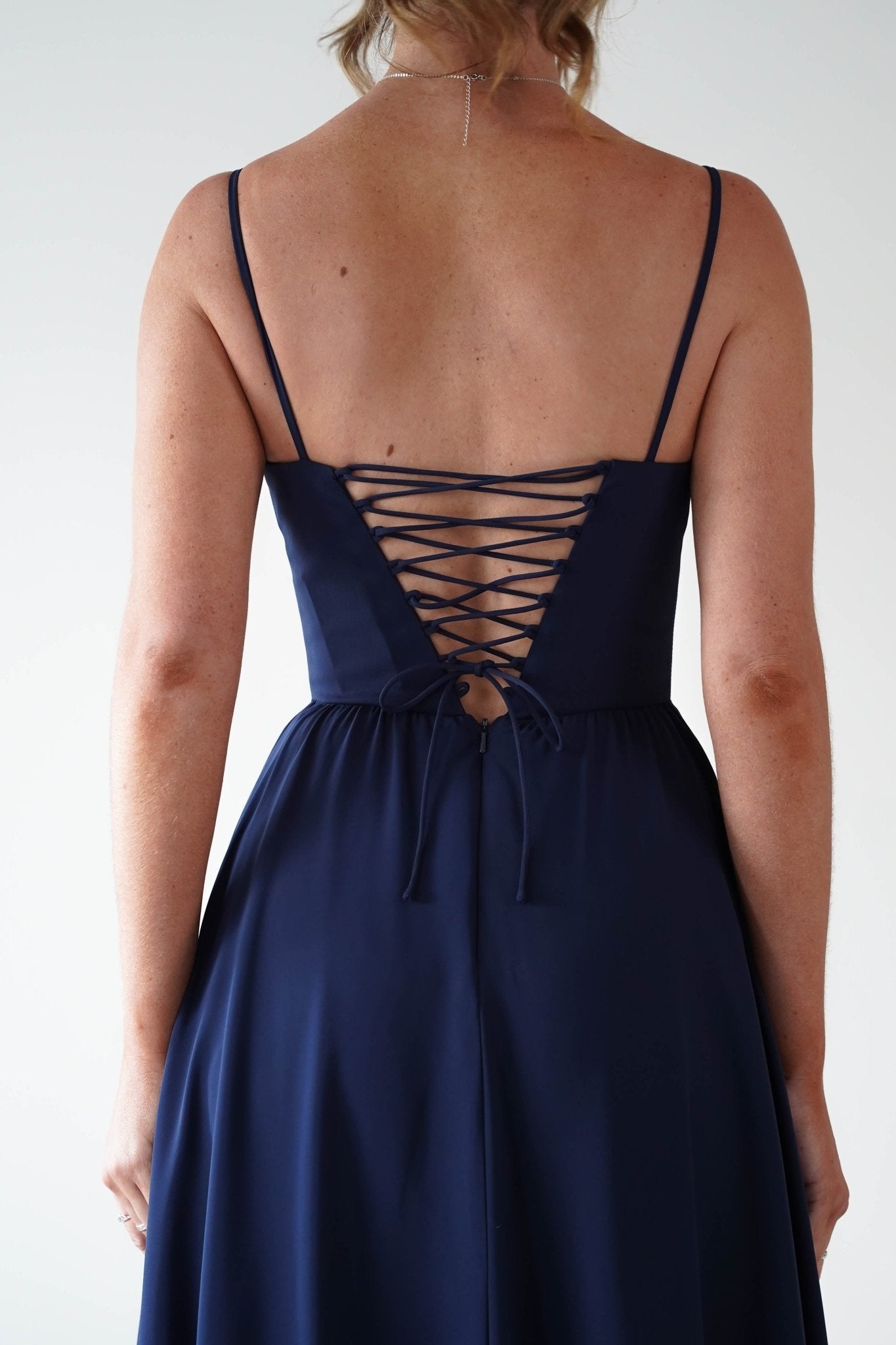 Felicity Lace Up Corset Maxi Dress | Navy | Oh Hello Clothing | XS (6)