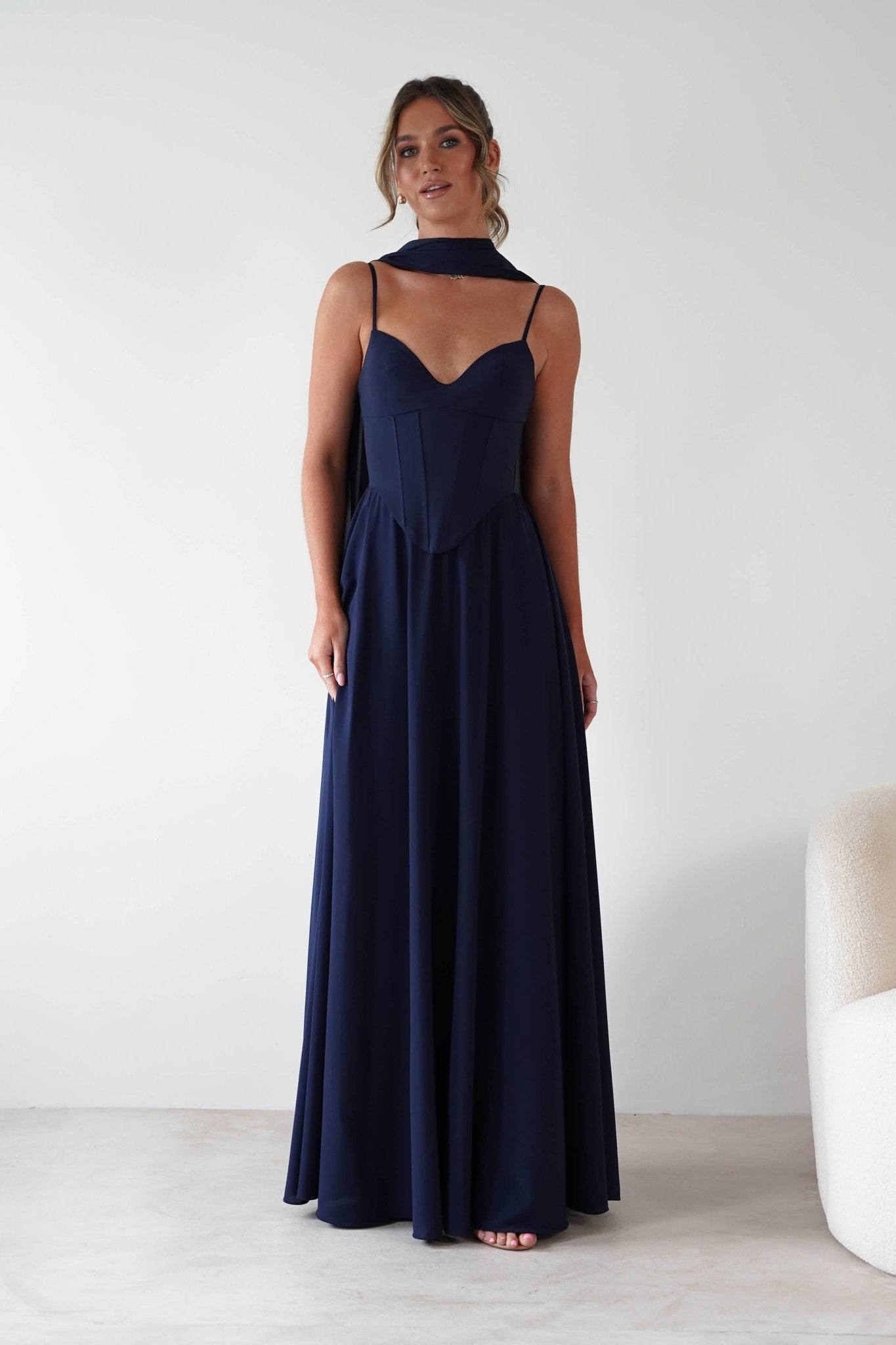 Felicity Lace Up Corset Maxi Dress | Navy | Oh Hello Clothing | XS (6)