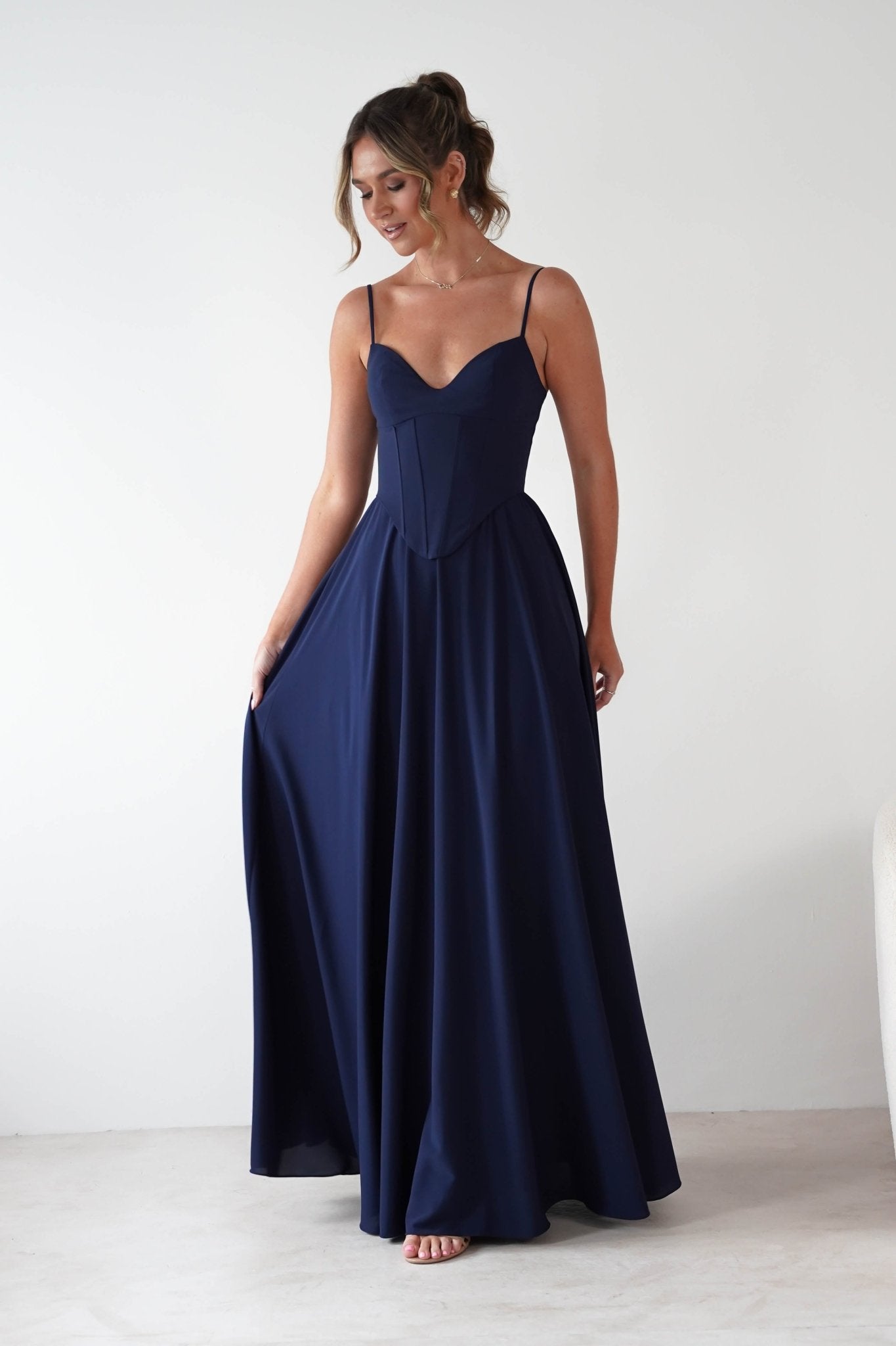 Felicity Lace Up Corset Maxi Dress | Navy | Oh Hello Clothing | XS (6)