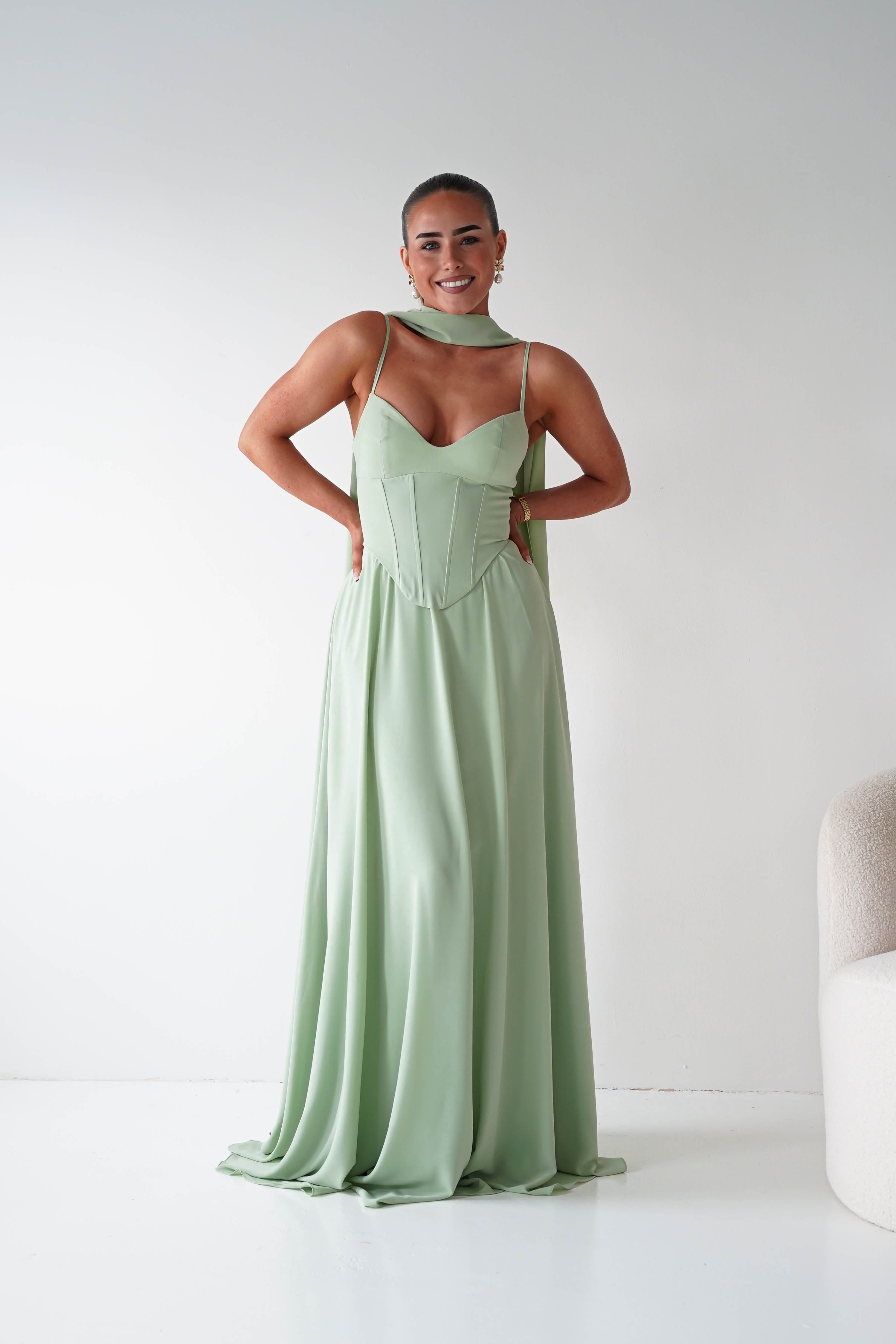 Oh Hello Clothing Dresses > Prom Dresses Felicity Lace Up Corset Maxi Dress | Sage