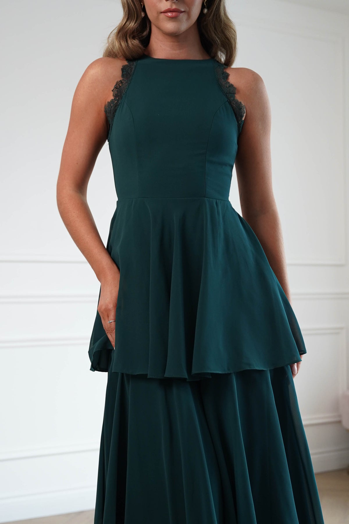 Oh Hello Clothing Women > Clothing > Dresses Ferne Lace Detail Tiered Maxi Dress | Green