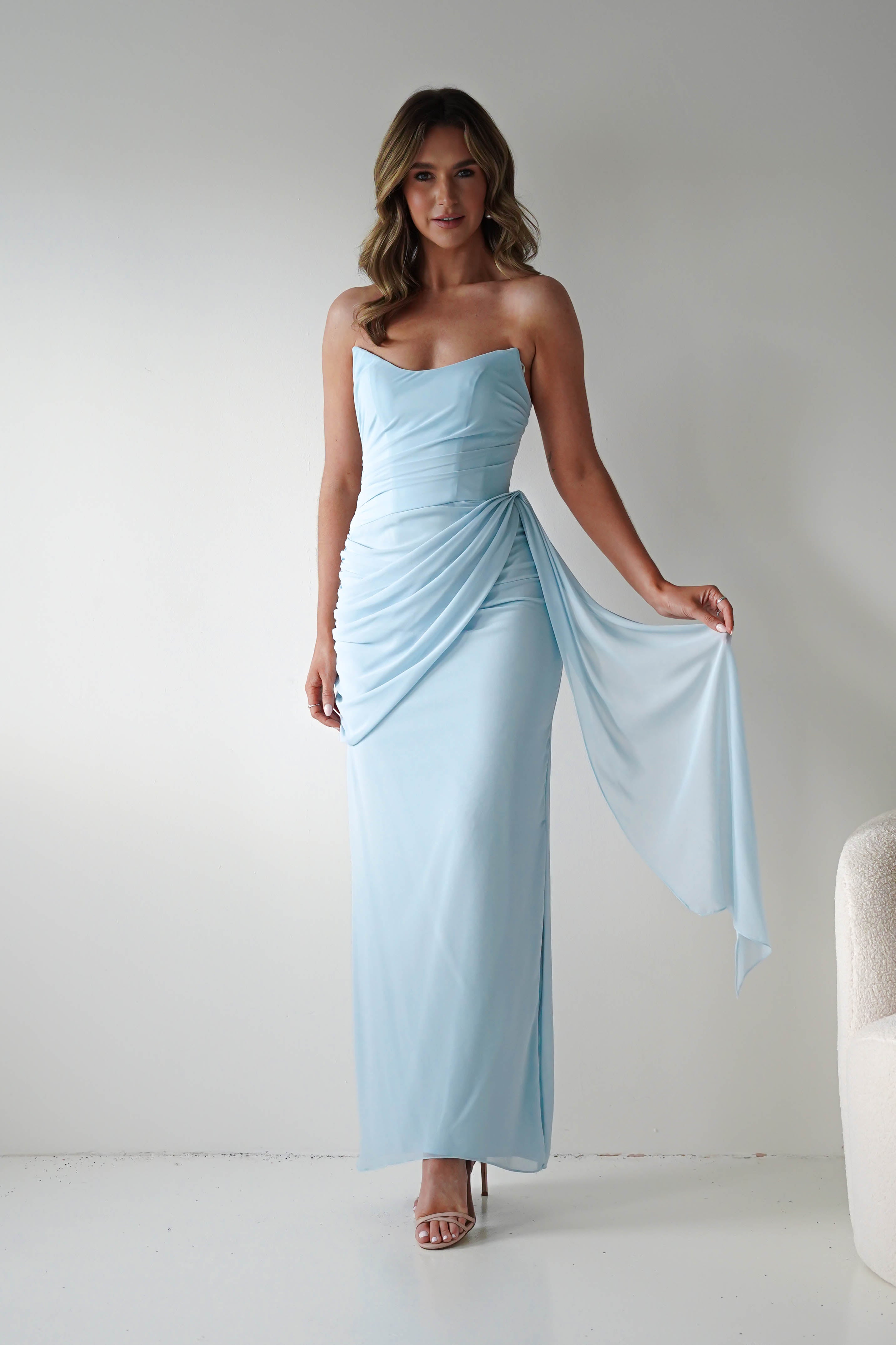 Oh Hello Clothing Women > Clothing > Dresses Finn Strapless Draped Maxi Dress | Blue