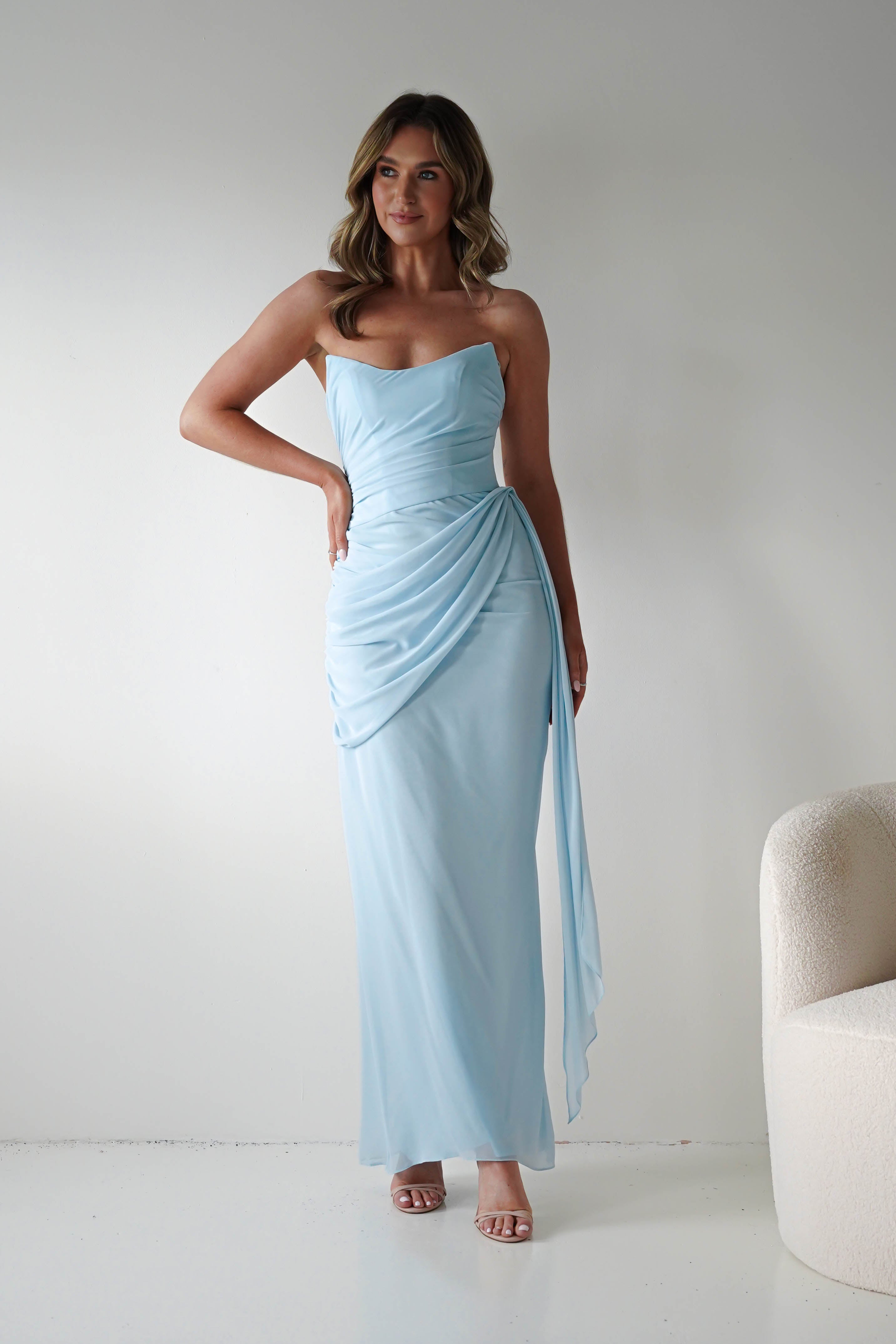 Oh Hello Clothing Women > Clothing > Dresses Finn Strapless Draped Maxi Dress | Blue