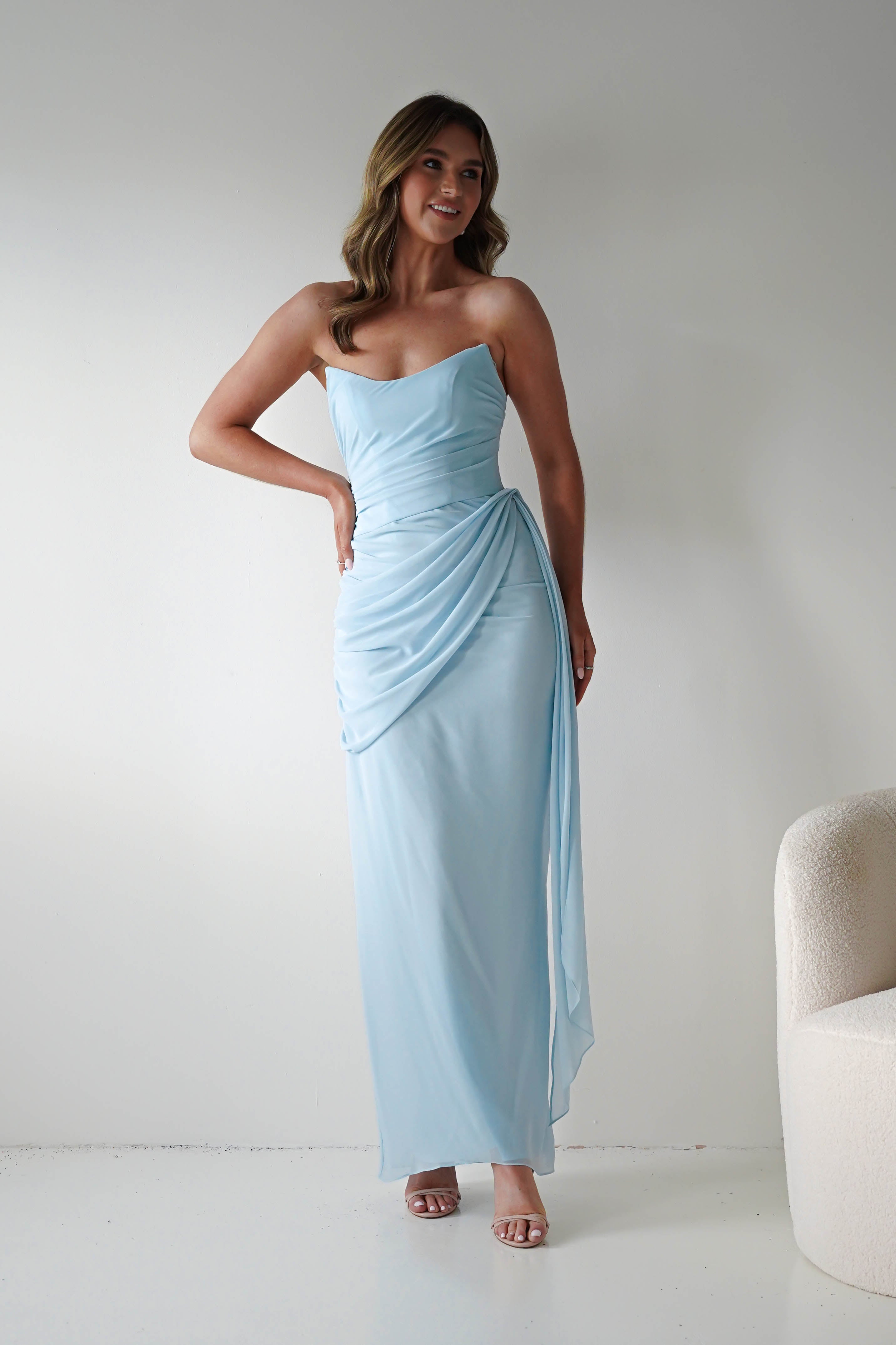 Oh Hello Clothing Women > Clothing > Dresses Finn Strapless Draped Maxi Dress | Blue