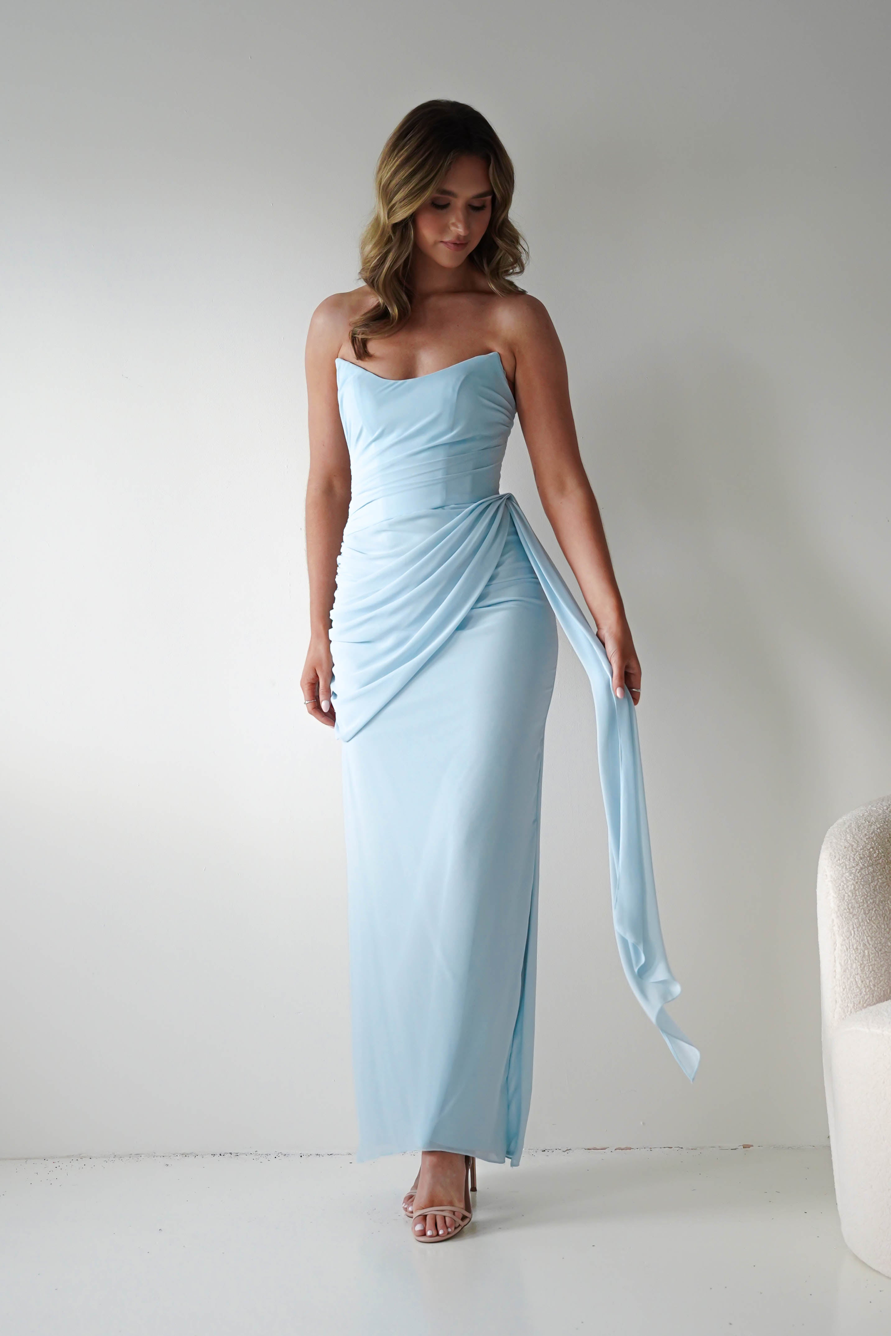 Oh Hello Clothing Women > Clothing > Dresses Finn Strapless Draped Maxi Dress | Blue