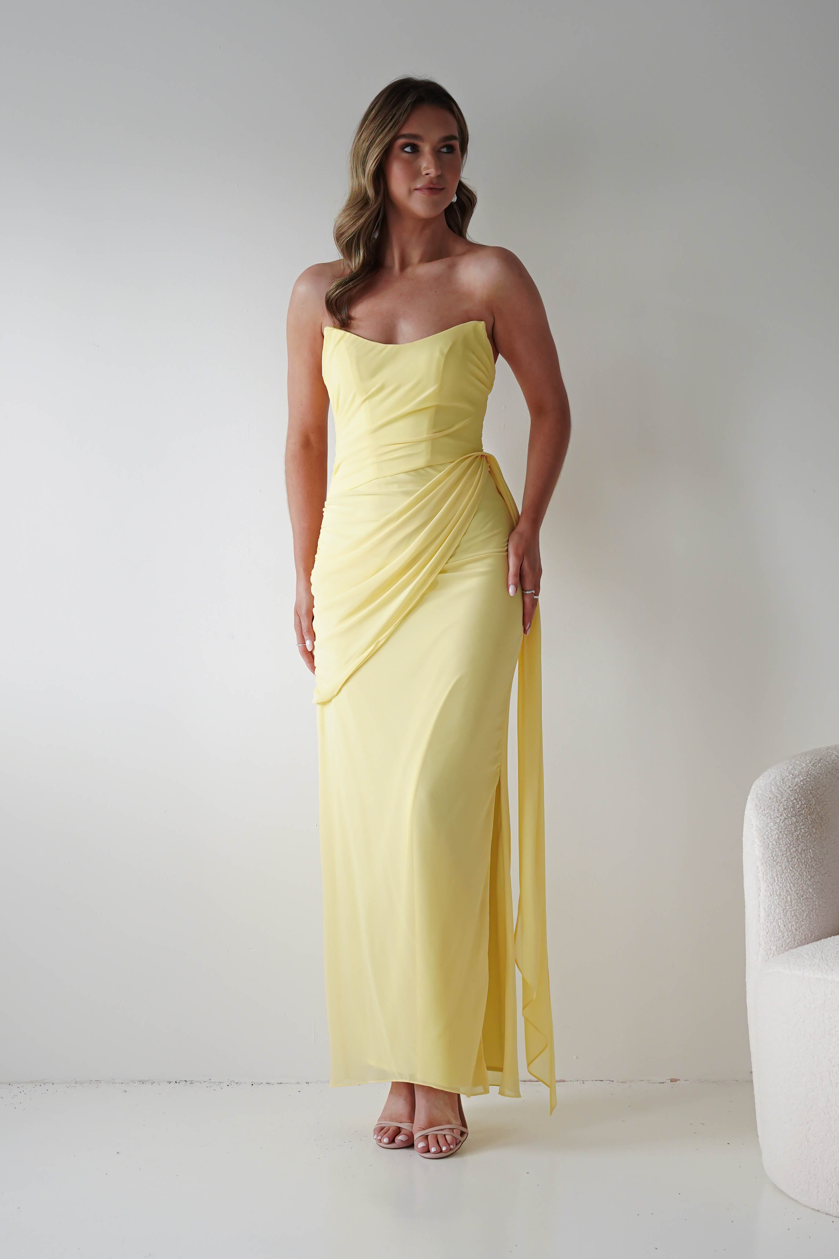 Oh Hello Clothing Women > Clothing > Dresses Finn Strapless Draped Maxi Dress | Yellow