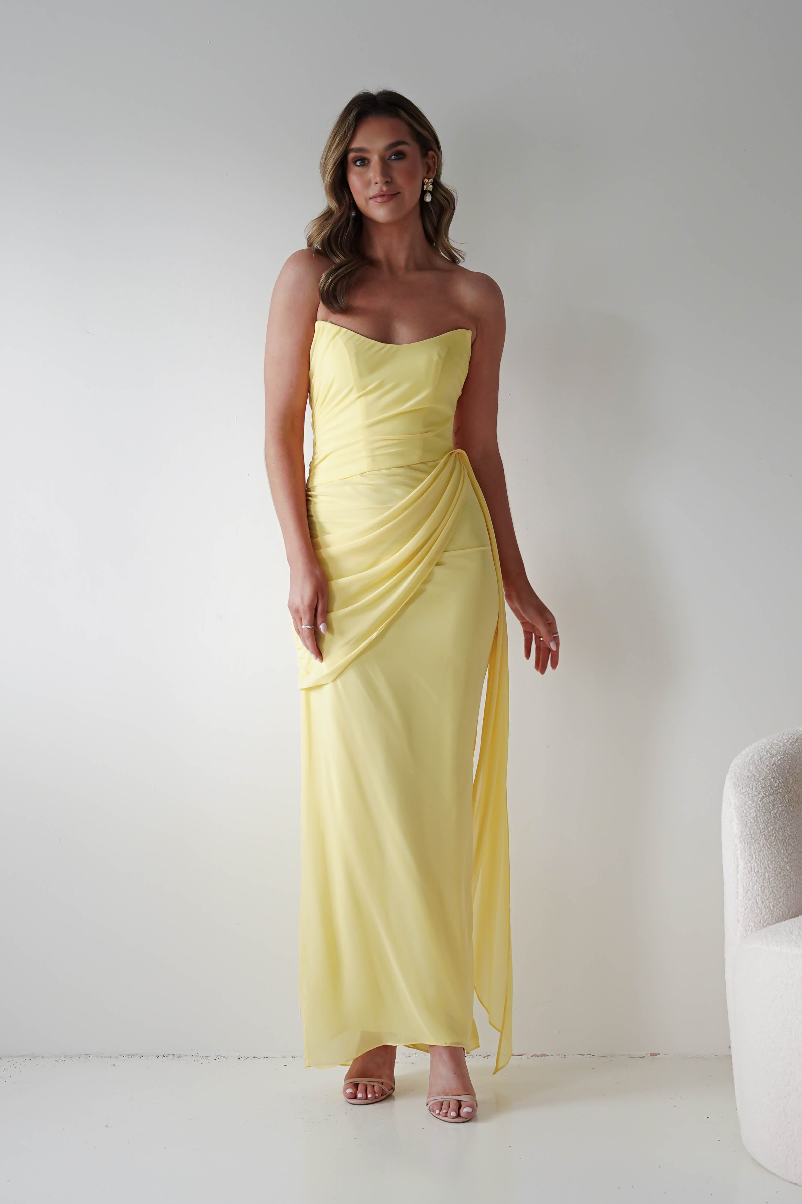 Oh Hello Clothing Women > Clothing > Dresses Finn Strapless Draped Maxi Dress | Yellow
