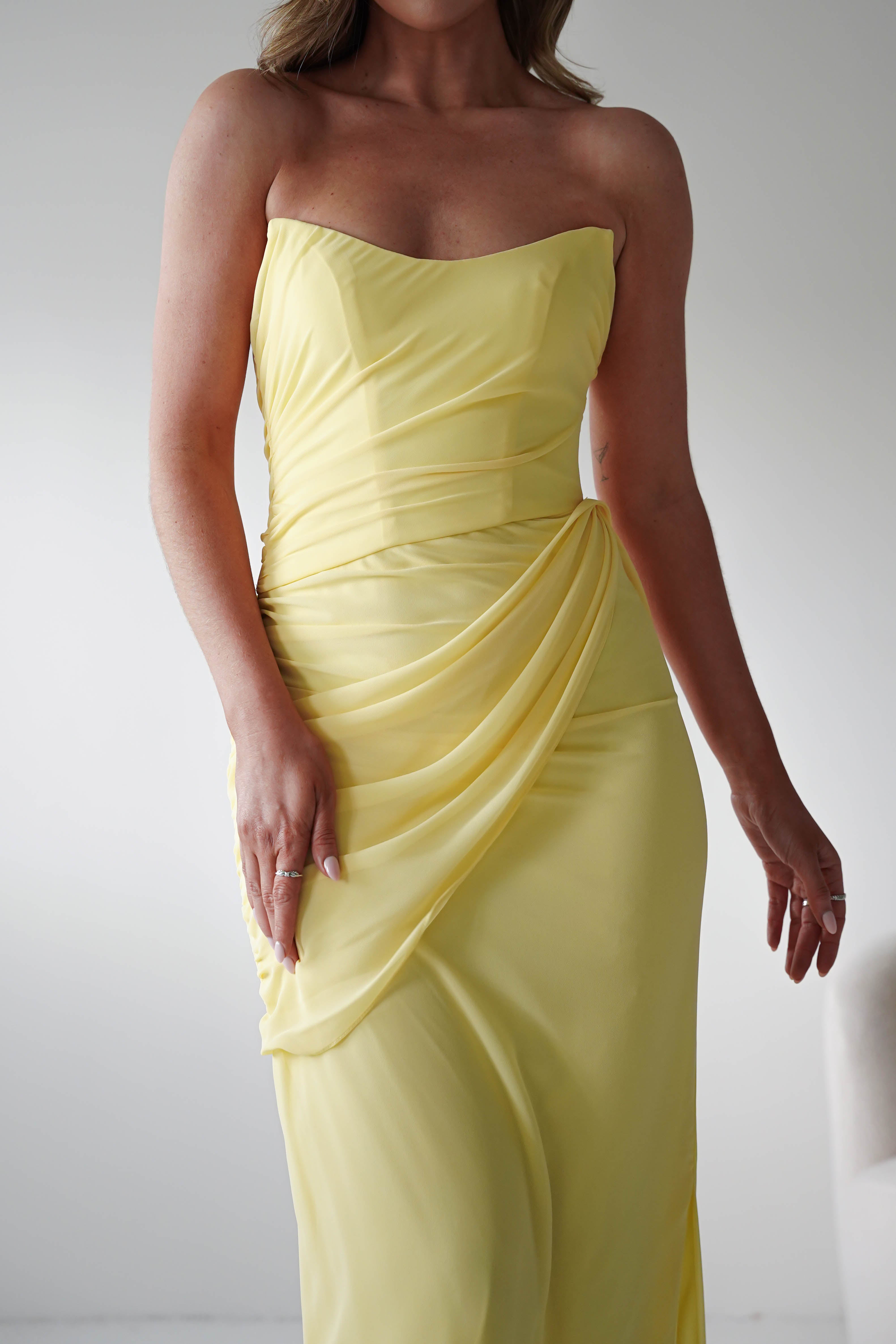 Oh Hello Clothing Women > Clothing > Dresses Finn Strapless Draped Maxi Dress | Yellow