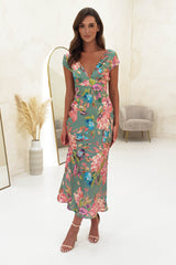 Marnie Floral Satin Midi Dress | Olive