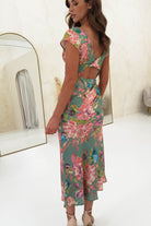 Marnie Floral Satin Midi Dress | Olive | Oh Hello Clothing