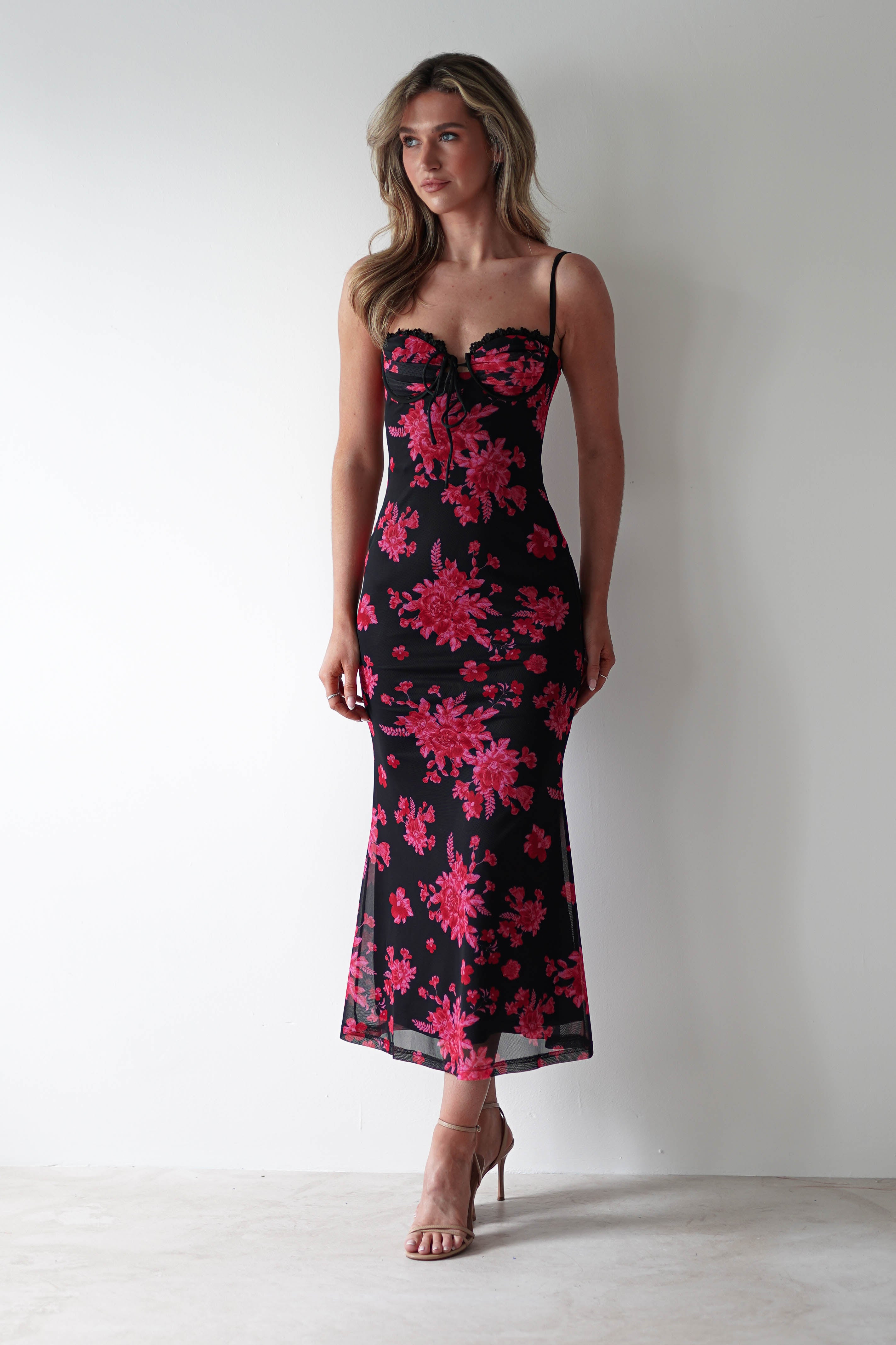 Francesca Bodycon Maxi Dress | Black Print