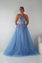 Oh Hello Clothing Women > Clothing > Dresses Francesca Strapless Floral Appliqué Ball Gown | Blue